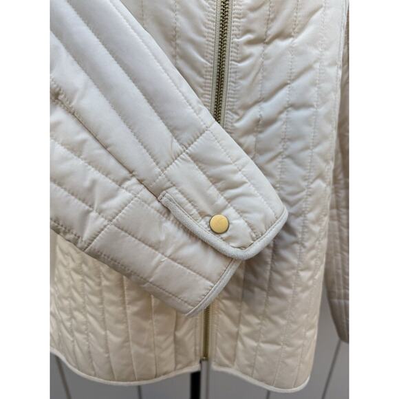 Banana Republic Women's Ivory Quilted Jacket With Faux Sued Collar & Trim Sz XL - Picture 4 of 13